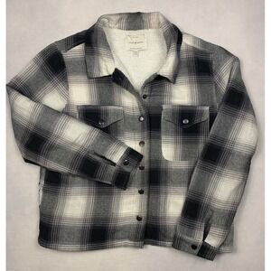 Lucky Brand Shacket Womens Medium Plaid Flannel Sherpa Lined Jacket Black M